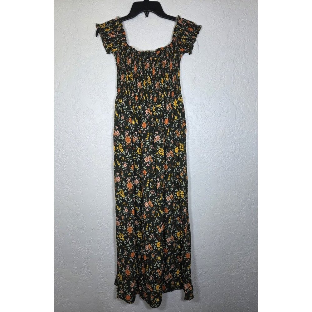 LARK AND GREY smocked Off Shoulder Maxi Dress Floral Green Size XL